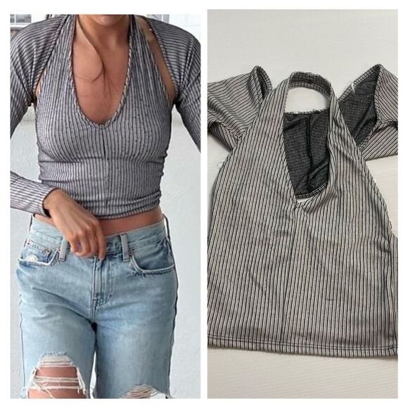 NWT Pretty Garbage Bolero Halter Top Set Grey Black 2Pc Set Size Medium New - Picture 9 of 9